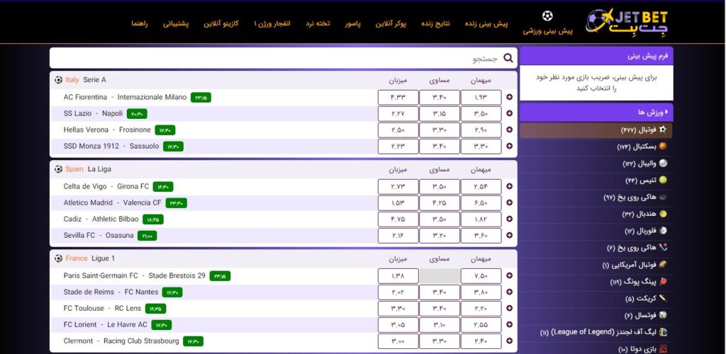 شرط بندی فوتبال در JetBet